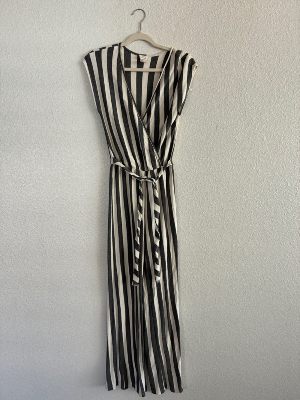 Caution To The Wind Black and White Striped Wrap Maxi Dress